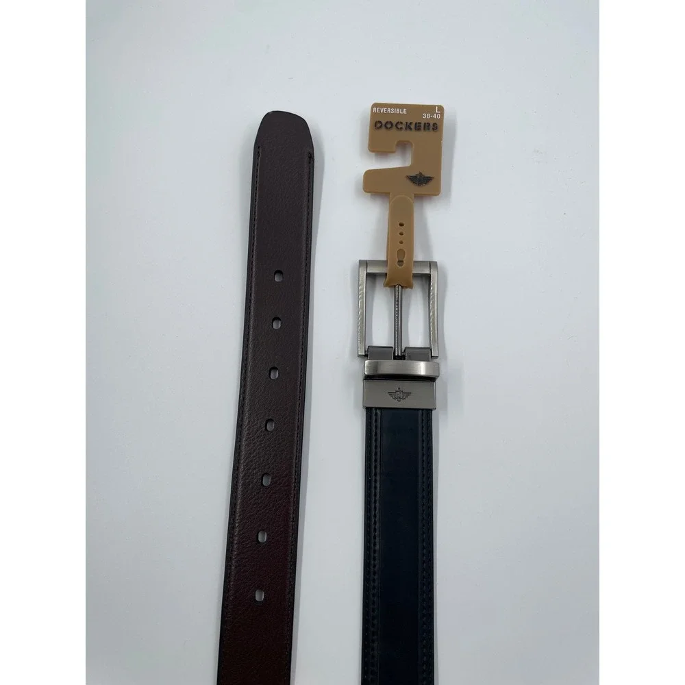 Dockers Mens Reversible Belt Black Brown Gunmetal Buckle Size Large 38-40